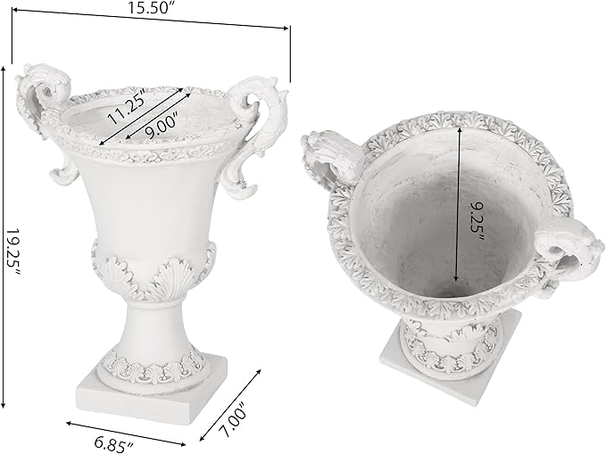Christopher Knight Home Jorine Patio Planter, Light Concrete Planter, Mid-Centry Gadern Urn, Floral Relif Design, Large Garden Pot, Flower Urn with Drainage Hole for Backyard Home, Antique White
