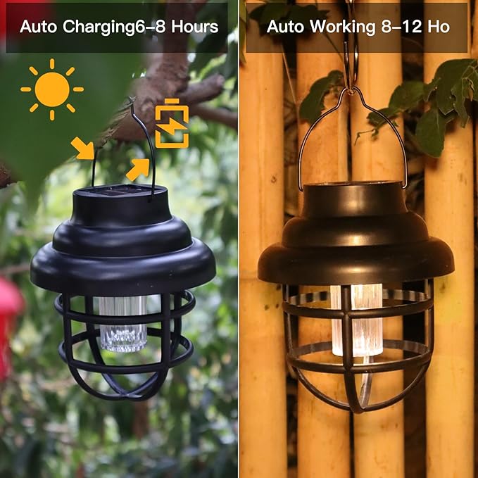Solar Lantern Outdoor Hanging Lights,2Pack Garden Waterproof Decorative Solar Powered LED Landscape Lanterns with Retro Design for Patio,Yard and Pathway Holiday Decor for Women Mom