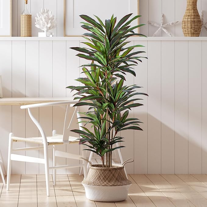 FLOWORLD Dracaena Artificial Plant 6ft Red Yucca Silk Tree Faux Plants Indoor Tall Fake House Floor Plants Realistic Artificial Trees for Home Office Decor Indoor Outdoor Housewarming Gift