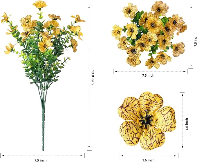 florisso Artificial Fake Fall Yellow Mums Flowers Plants for Outdoor Outside, 12 Bundles Autumn Faux Silk Daisy UV Resistant Realistic for Porch Patio Home Window Box Yard Garden Planter