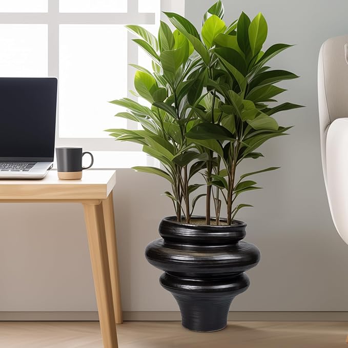 Teagas Ceramic Plant Pots 11 Inch - Bonsai Planters for Indoor Plants Outdoor Plants, Pot for Plant with Drainage Hole, Decorative Flower Pots for Home Decor, Gift for Men Women, Black