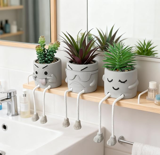 guowanpp Creative Artificial Succulent Plants in pots - 3 Pieces Mini Fake Plant, Mini Succulent Plants Decor for Shelves, Artificial Plants Indoor, Kitchen Decorations