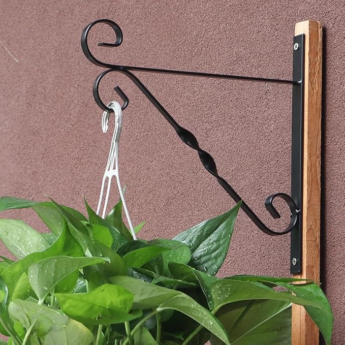 JunC Black Iron Candle Holder Hanger with Hooks for Hanging Plants Indoor Outdoor Wall Mount, Metal Bracket,Bird Feeder Hook, Wind Chime Holder (10lb Capacity) (Simple)