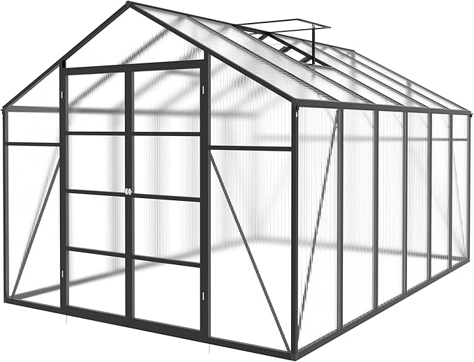 Greenhouse for Outdoors 10x12X8.7FT, Polycarbonate Greenhouses with Stronger Wind Protection and Roof Vent, Walk-in Large Aluminum Winter-Proof Sunroom, Black