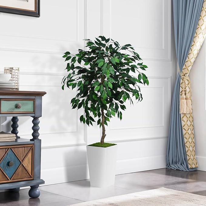 ASTIDY Artificial Ficus Tree 5FT - Faux Indoor Tree with White Tall Planter - Fake Ficus Floor Plant Potted - Artificial Silk Tree for Home Office Living Room Decor Indoor
