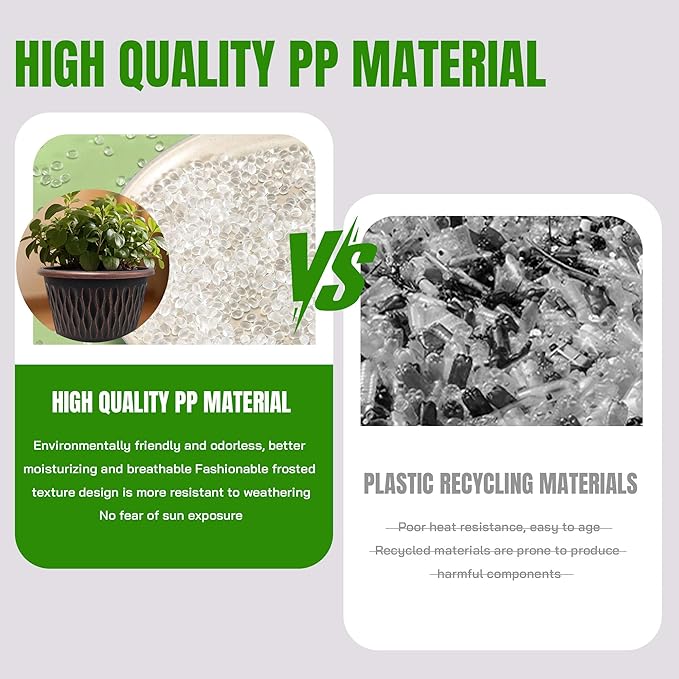 Usocik 4 Pack 9 Inch Retro Plant Pots, Vintage Striped Flower Pots with Drainage Hole & Saucer, Large Plastic Planters for Indoor and Outdoor Plants, Decorative Garden Pots(Copper)