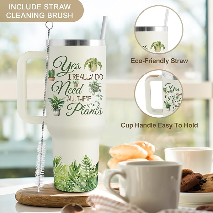 COCOGIFTS Gardening Gifts for Women - Plant Gifts for Plant Lovers, Lady - Garden Gift for Gardeners Woman - 40oz Travel Cup Insulated Tumbler with Lid and Straw