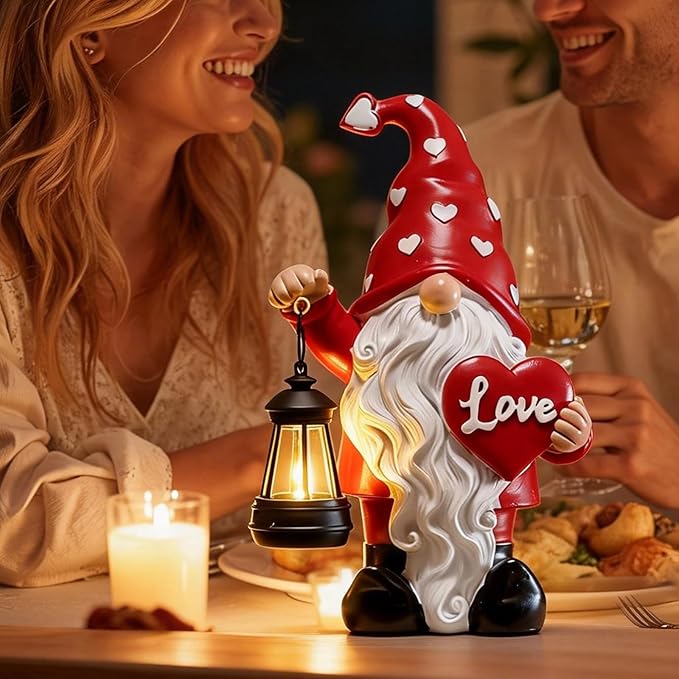 Valentines Day Decorations, Valentines Day Garden Gnome Decorations Outdoor, Waterproof Resin Gnomes Holding Heart-Shaped and Solar Lantern, Valentines Gifts Outdoor/Indoor Decor