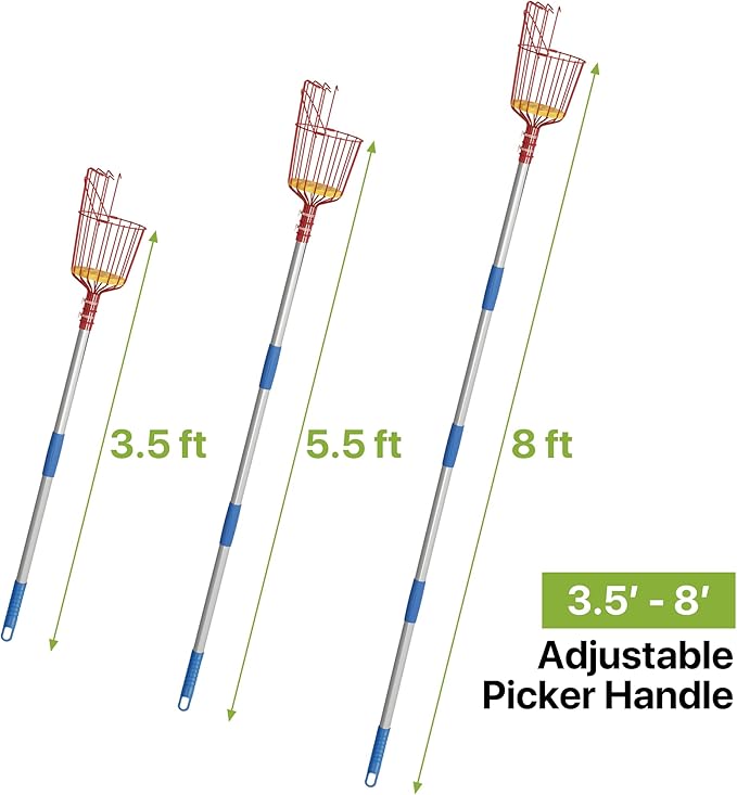 Fruit Picker, 8 ft Long Fruit Picker Pole with Basket Telescoping, Apple Fruit Tree Picker with Pole Extendable, Fruit Grabber & Cather with Stainless Steel Pole for Mango, Orange, Fig, Lemon