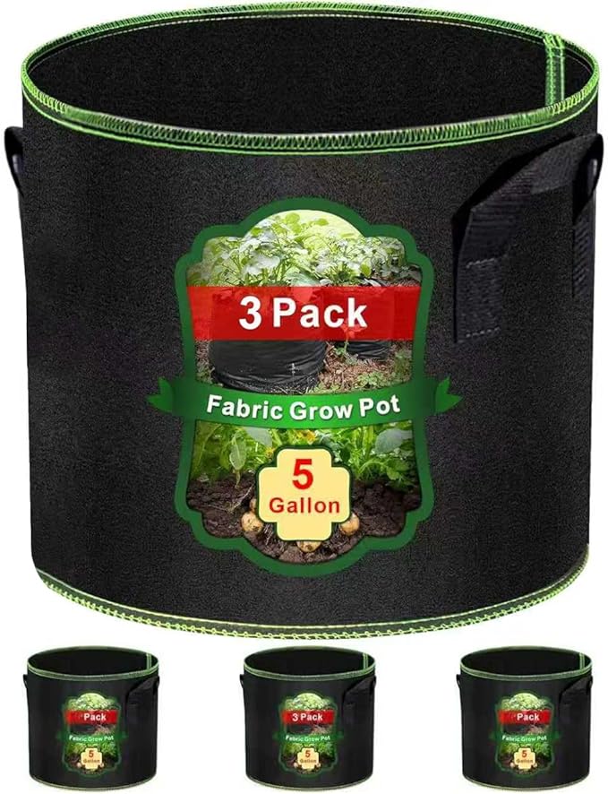 MEKOLIFE 5 Gallon Grow Bags 3 Pack, Thickened Nonwoven Fabric Aeration Planter Bags with Handles, Heavy Duty Vegetable/Flower/Potato Planting Pots for Garden Outdoor