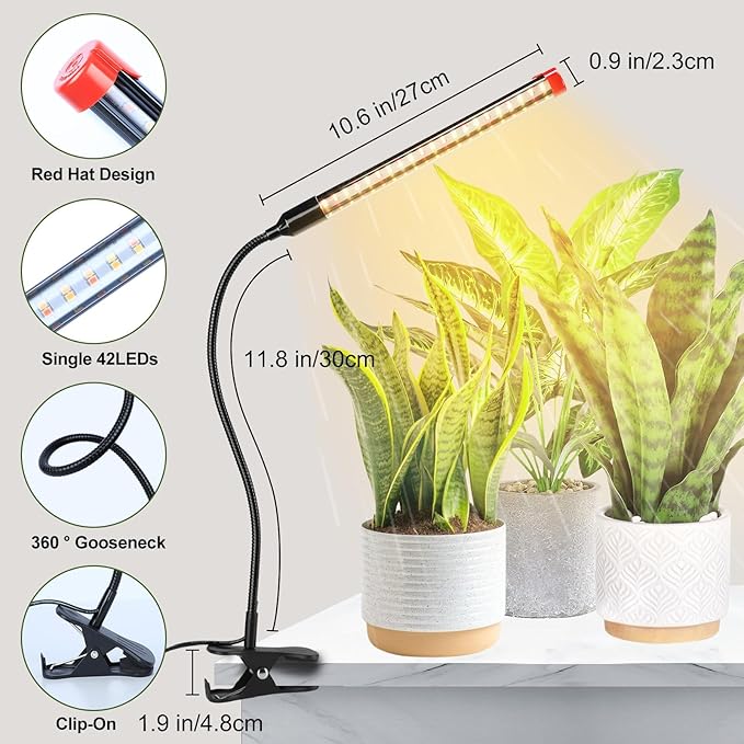 GroCruiser 3-Pack Small Clip Grow Lights for Indoor Plants, Bonsai, Succulent, Cactus, Seed Starting with Timer, 9 Watt Power Home Plug, Enough High-Intensity Like Sun, Best Gift for Plants Lover