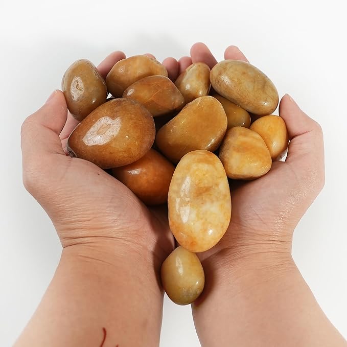 12 LBS River Rocks, StoneCreek, Decorative Garden Stones for Plant Landscaping, Polished Gravel Filler Pebbles for Home Decoration, Vases, Succulents, Flower Beds and Fish Tanks (Pale Yellow, Medium)