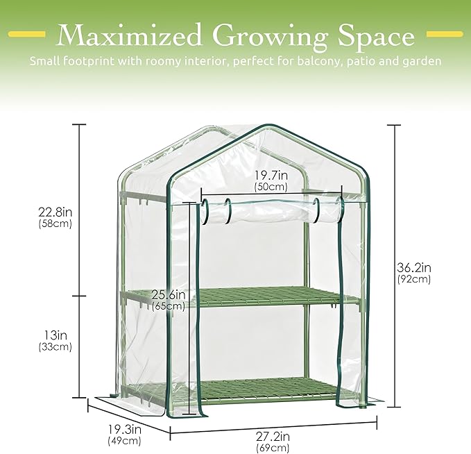 Mini Greenhouse for Outdoor Indoor, 2 Tier Shelves Small Green House for Winter, Portable Greenhouses with PE-Coated Metal Frame Heavy Duty PVC Cover, Plant Rack Stand House 2.3x1.6x3ft