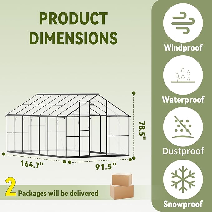 10X12 FT Greenhouse for Outdoors, Polycarbonate Walk-in Green House for Outside, Heavy Duty Garden, Patio, Backyard Flower Planting
