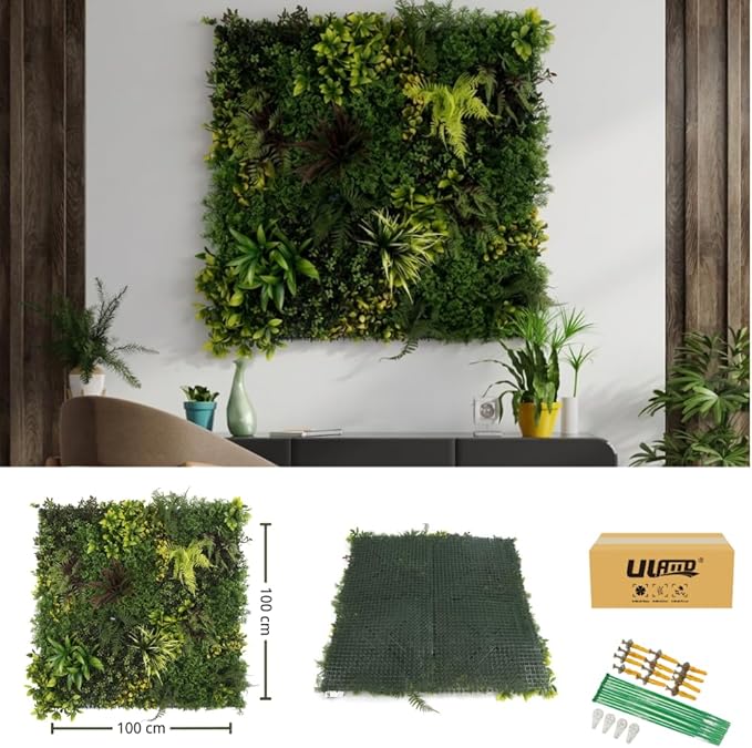ULAND Artificial Plant Wall Panels, 1pc 40"x40" Greenery Grass Wall Backdrop Decoration, Faux Ivy Leaves Outdoor Privacy Fence Covering (B082)