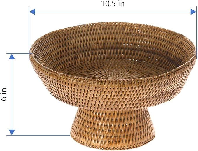 KOUBOO La Jolla Rattan Fruit Bowl, Decorative Kitchen Basket, Wicker Storage Bowl for Fruit, Vegetables, Modern Home Decor, Serving Platter, Small Scalloped Tray, Honey Brown