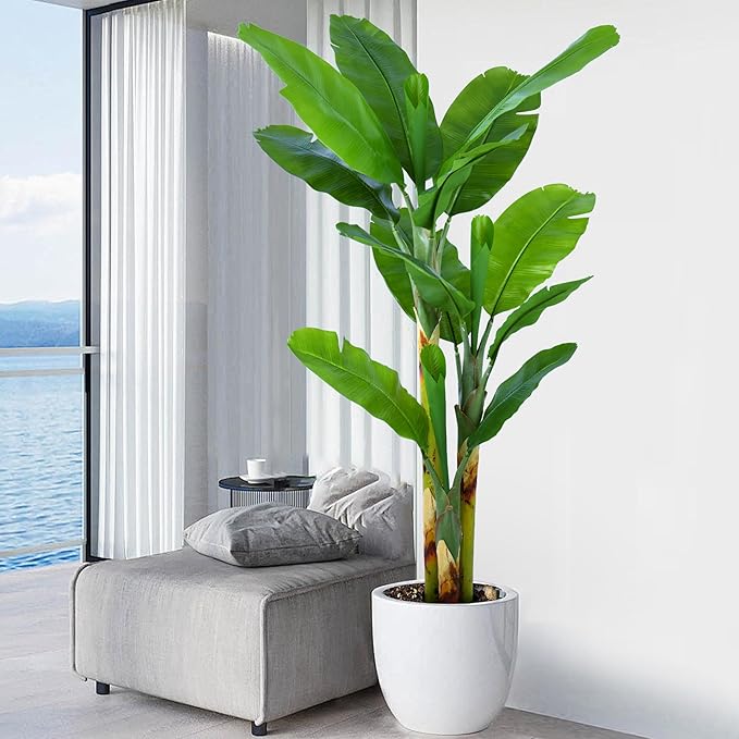 Artificial Banana Tree 6ft(72in) Tall Faux Banana Leaf Plant with 12 Leaves, Fake Realistic Tropical Plants Perfect for Home Garden Yard Patio Living Room Decor Indoor (6feet,1Pack)