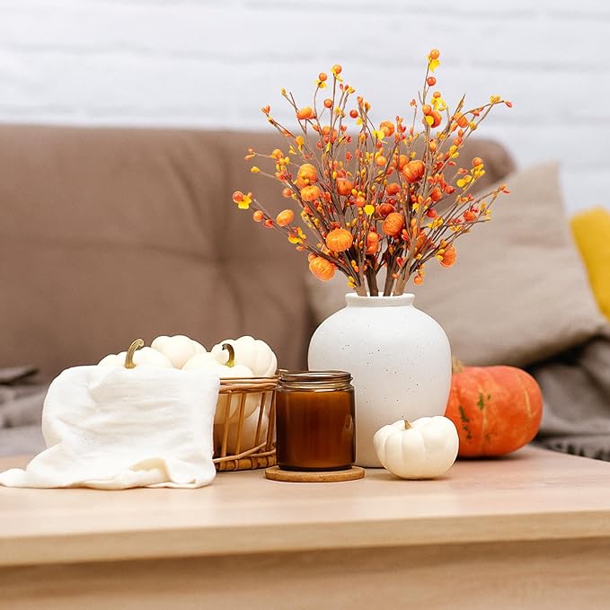 4Pcs Fall Artificial Berry Stems Orange Pumpkin Picks Fall Floral Picks Autumn Decor Thanksgiving Harvest Home Vase Festival Pumpkin Decor Thanksgiving Decorations