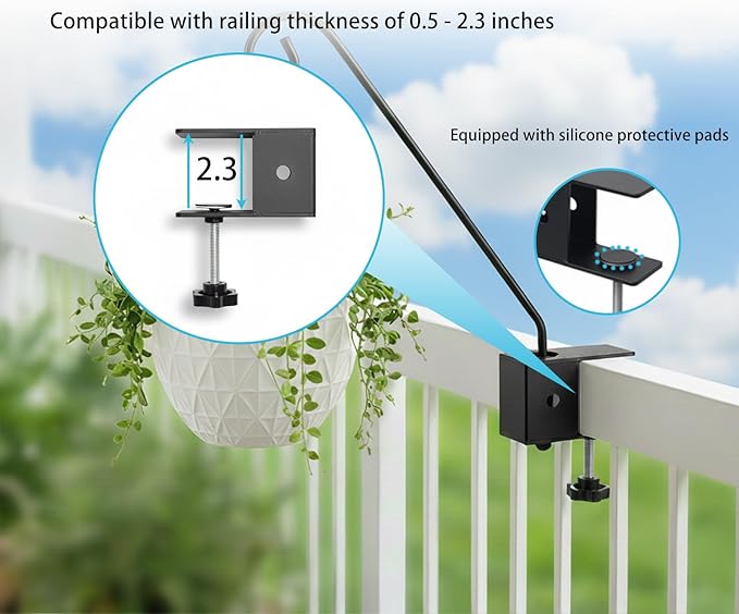 XINWXSS Deck Hook Rail Set of 4, 17 Inch Heavy Duty Deck Hook, 360 Degree Swivel Plant Hanger, Solid Metal Deck Hangers for Hanging Bird Feeders, Wind Chimes, Lanterns and Flower Pots, Black