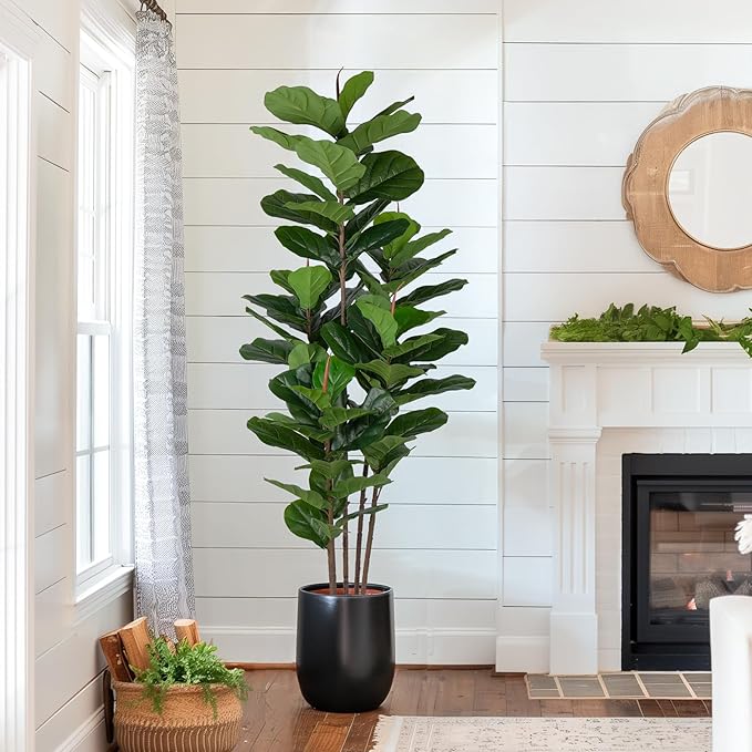 Yepdin 2 Pack Fiddle Leaf Fig Tree - Artificial Ficus Tree with Tall Artificial Plants Large 69 Fiddle Leaves -Fake Trees for Indoor Outdoor Home Decor Living Room