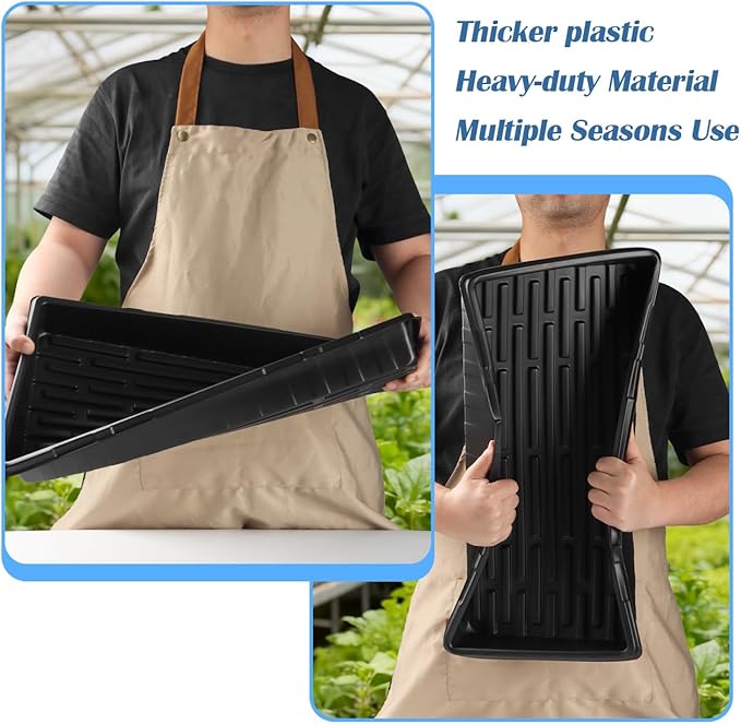 50-Pack Heavy-Duty 1020 Seed Starter Trays, Extra-Thick Plastic Planting Flats for Seed Germination, Microgreens & Seedlings – 21"x11" No-Hole Plant Trays Compatible with 72/128 Plug Inserts