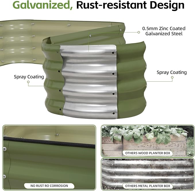 4-in-1 Modular Raised Garden Bed Kit - Adjustable Sizes (5x3x1ft, 4x4x1ft, 6x2x1ft, 7x1x1ft) - Heavy Duty Galvanized Steel Planter Box with Bracing Rods & Gloves for Vegetables, Fruits