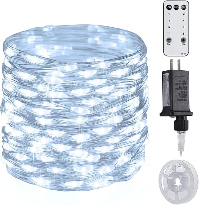JMEXSUSS 200 LED White Fairy Lights Plug in, 66 ft Christmas Light Outdoor Waterproof with 8 Modes, Twinkle Lights for Christmas Tree Decor Decor