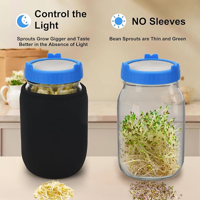 [Large Size] 68oz Sprouting Kit, 2 Sprouting Jar Kits, Wide Mouth Jar with Stainless Steel Screen Sprout Lid, 2000ml Sprouts Growing Kit, Seed Sprouter Set for Growing Broccoli, Bean, Alfalfa ﻿