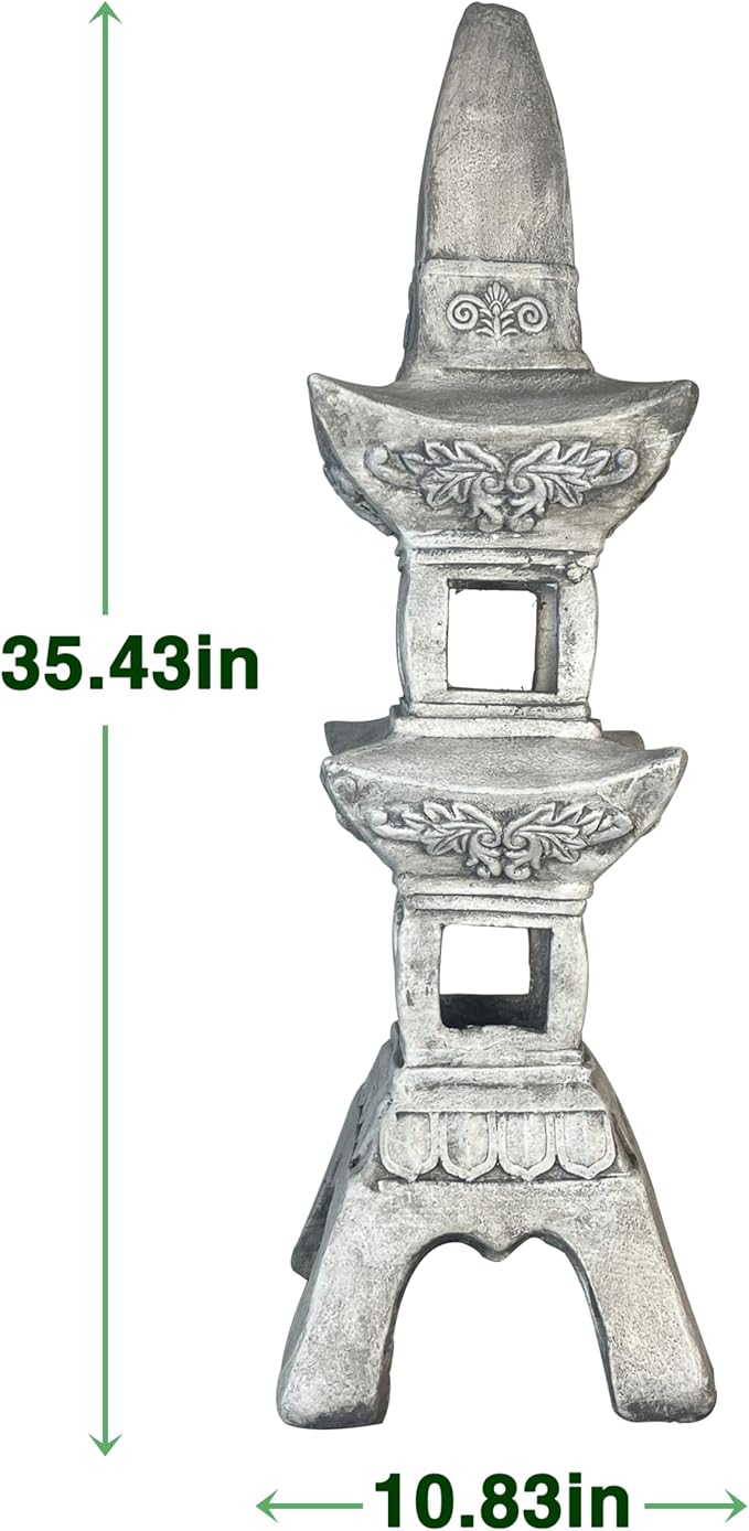 GRASOLAR 35.5’’High Asian Zen Pagoda Magnesium Oxide Tall Lantern Statue Outdoor Sculpture for Garden Backyard Decor Pagoda Statue Miniature Tower Lantern Landscape Garden Decoration