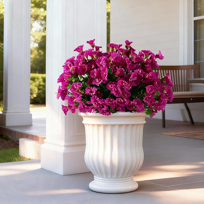 Artificial Morning Glory Flowers Plants for Outdoor 8 Pcs Faux Silk Petunias Flower Realistic Faux Flowers Plants for Outside Planter Porch Yard Patio Balcony Home Indoor Decor (8 Pcs Rose Red)