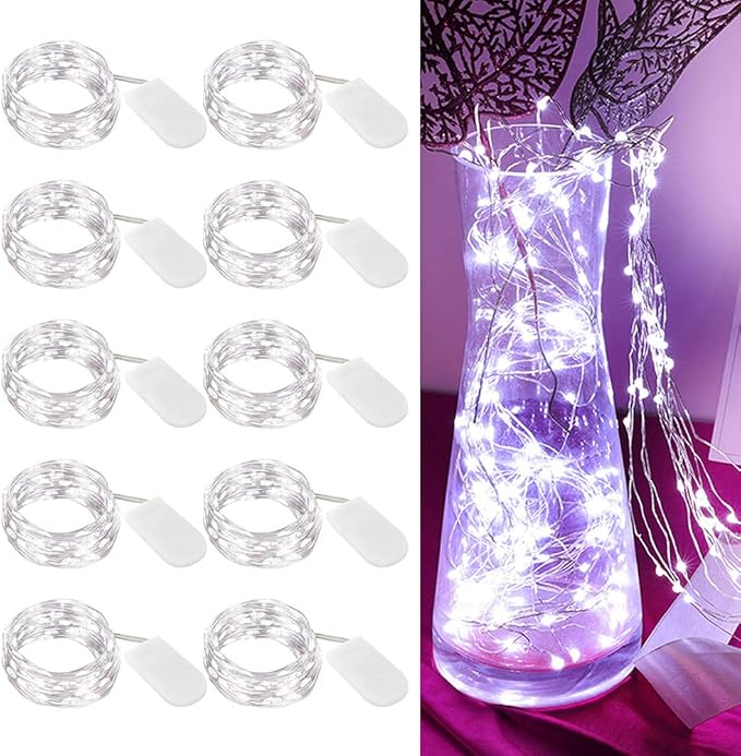 LIIDA [10-Pack] LED String Lights, 6.6FT LED Moon Lights 20 Led Micro Lights On Silver Copper Wire (Batteries Include) for DIY Wedding Centerpiece, Table Decoration, Party (Cool White)
