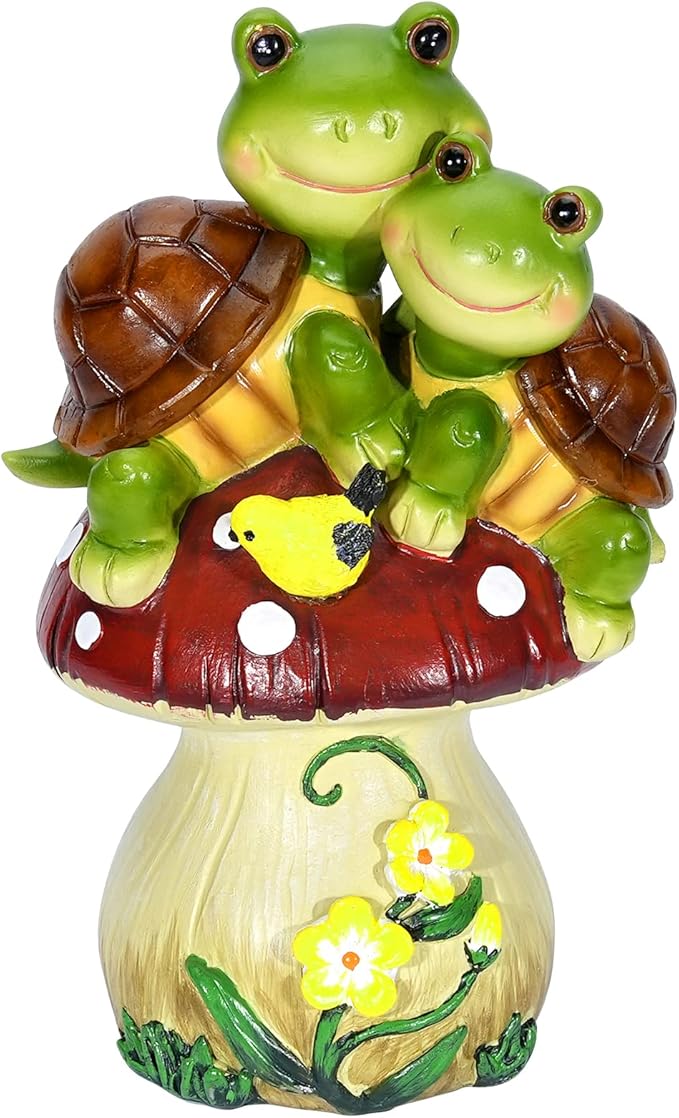 Solar Light Turtle Garden Statue, Turtle on Mushroom Figurine, Lovely Tortoise Garden Statue with 5 LED Lights for Patio, Balcony, Yard, Housewarming, Lawn Ornament, Outdoor Lawn Decor Christmas