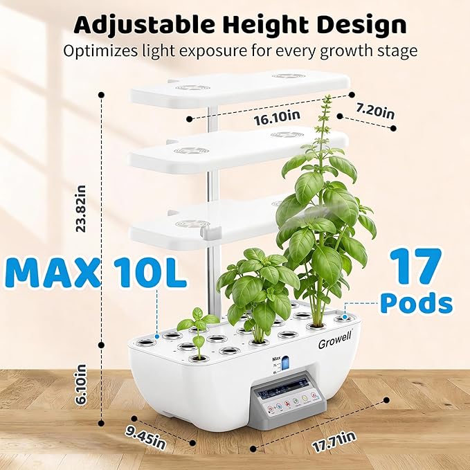 Hydroponics Growing System Kit, 17 Pods Indoor Herb Garden with 2 Fans Air Circulation, 102 28W Grow Light, Smart Water Cycle, Auto Timer, 10L Water Tank, Perfect Indoor Gardening System Gifts (White)