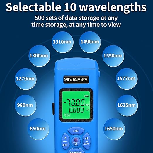 3-Piece Kit High Precision Rechargeable Optical Power Meter L-C7 (-70~+10dBm) Built in RJ45/LED Function Fiber Tester & Rechargeable VFL for SC/FC/ST/LC Interface, with FC-LC Adapter