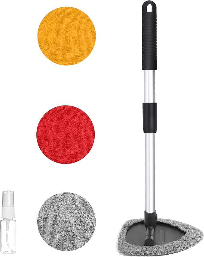 Windshield Cleaner Inside,Car Window Cleaner,Car Cleanser Brush,Car Accessories Car Cleaning Supplies Tools,Car Cleaning Kit with Extendable Handle,Microfiber Cloth,Spray Bottle,Fits All Cars