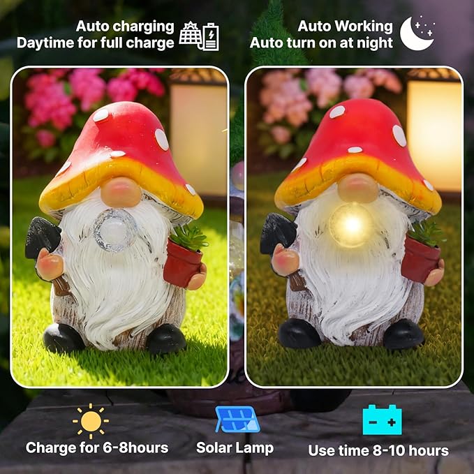 Lnzhauscia Garden Gnome Statues Decor with Solar Lights, Outdoor Decorations for Yard Porch Lawn Balcony Patio, Housewarming Gifts