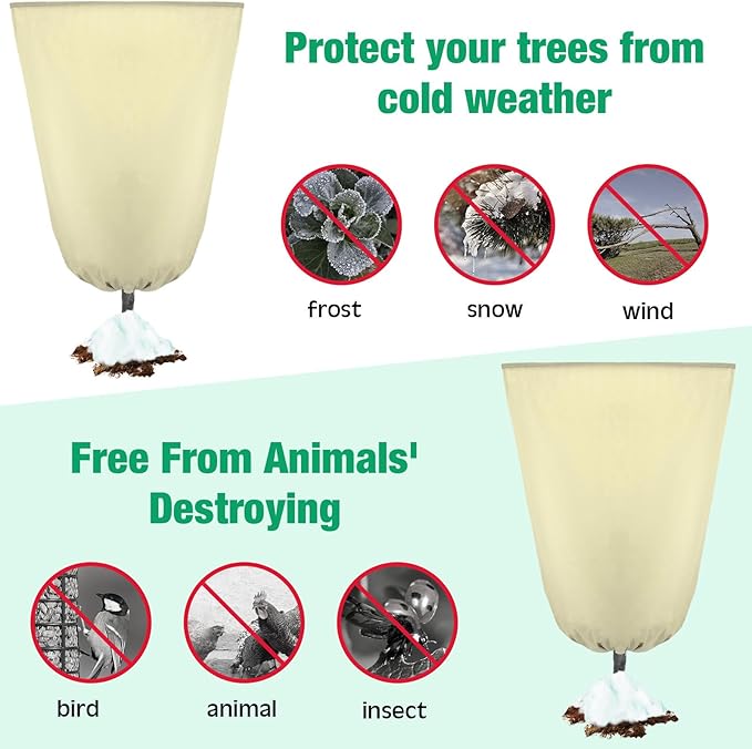 Vincreem 4 Pcs Plant Covers Freeze Protection 35.4" x 59" Winter Frost Blankets for Outdoor Plants with Zipper Drawstring Frost Cloth Freeze Covers Warm Shrub Jacket for Fruit Tree Potted(Beige)