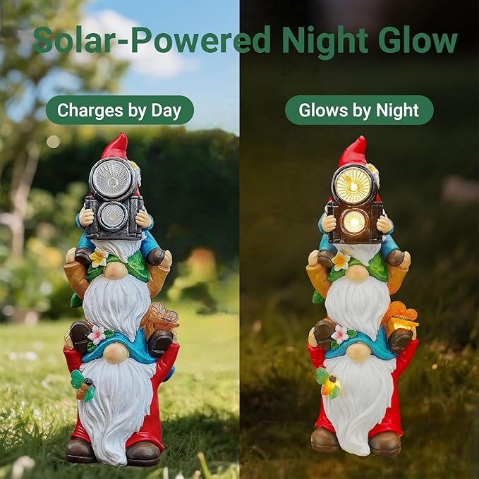 Funny Photography Garden Gnomes Statue, Solar Christmas Gnomes Outdoor Decor for Yard, Lawn, Patio, Porch, Unique Xmas Birthday Housewaming Gifts,12 Inch, Resin