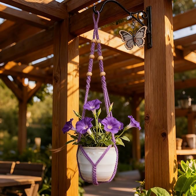 EJGIEGSO Macrame Plant Hanger, Up to 4-15 inch Pots, Wood Beads Cotton Hanging Planter Holder for Indoor Outdoor Boho Home Decor, 35 Inch, Set of 2 (Purple)