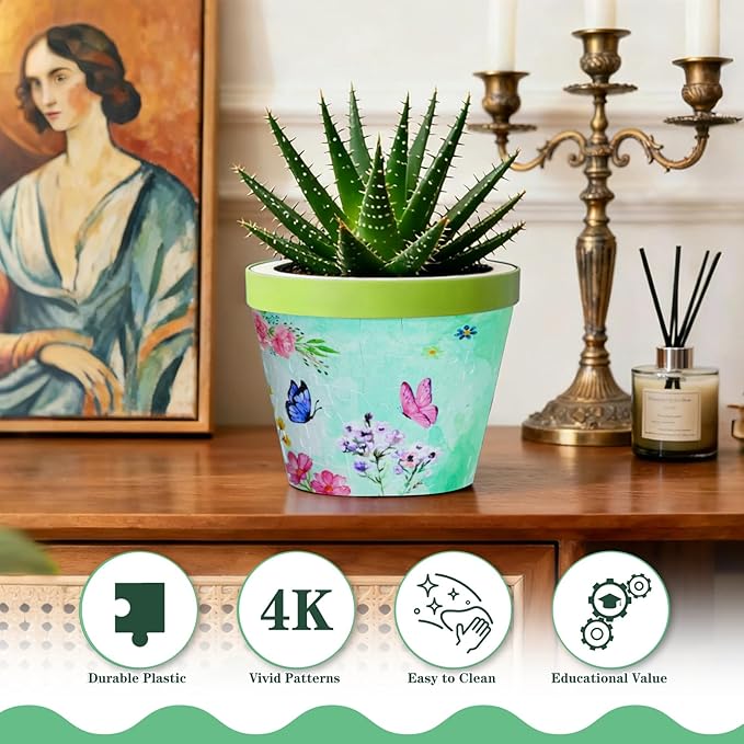 MYLARREN 3D Puzzle Planter, 152 Pcs 3D Puzzle Vases for Adults, Flowers, Small Cute Indoor Plant Pot, Arts and Crafts for Kids 4-6, Adults, Girls, Unique Flower Vases(Butterfly)