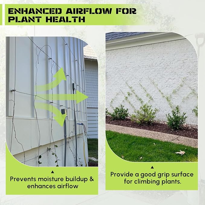 Wire Trellis for Climbing Plants Outdoor, 20-Set Wall Wire Trellis Kit with 1/8" x 98ft Stainless Steel Cable and Cutter, T316 Cylindrical Espalier System for Fence Garden DIY on Concrete Wood Walls