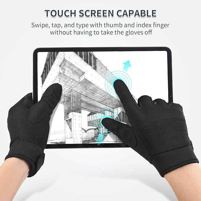 OZERO Work Gloves for Men Women: Mechanic Glove Touchscreen Firm Grip Dexterity Light Duty Gloves for Gardening Construction