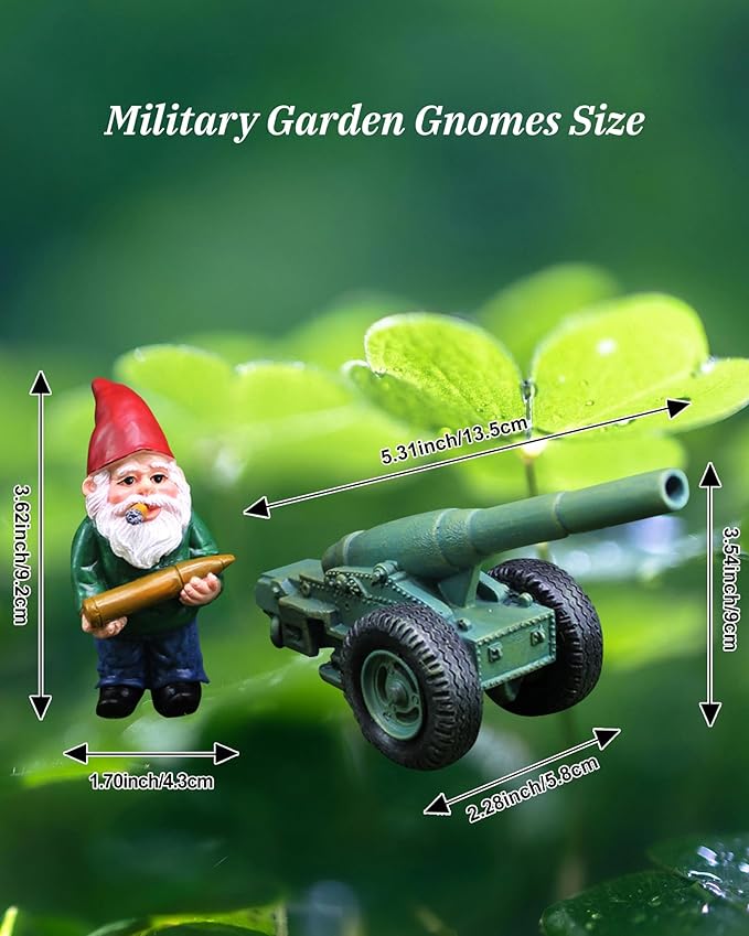 Military Garden Gnome Statue with Cannonball and Cannon Cart, Funny Tactical Gnome Decorations Figurine Ornament for Indoor Outdoor Lawn Statue Patio Yard, Halloween Christmas Thanksgiving Gifts