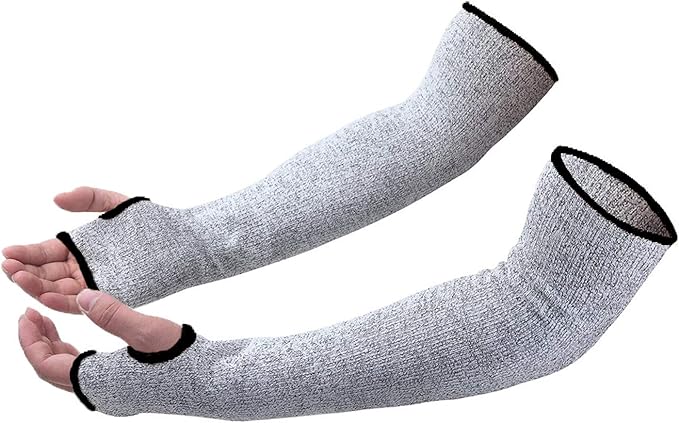 CAWANFLY Protective Arm Sleeves, Level 5 Protection Cut Resistant Sleeves with Thumb Hole (Grey)