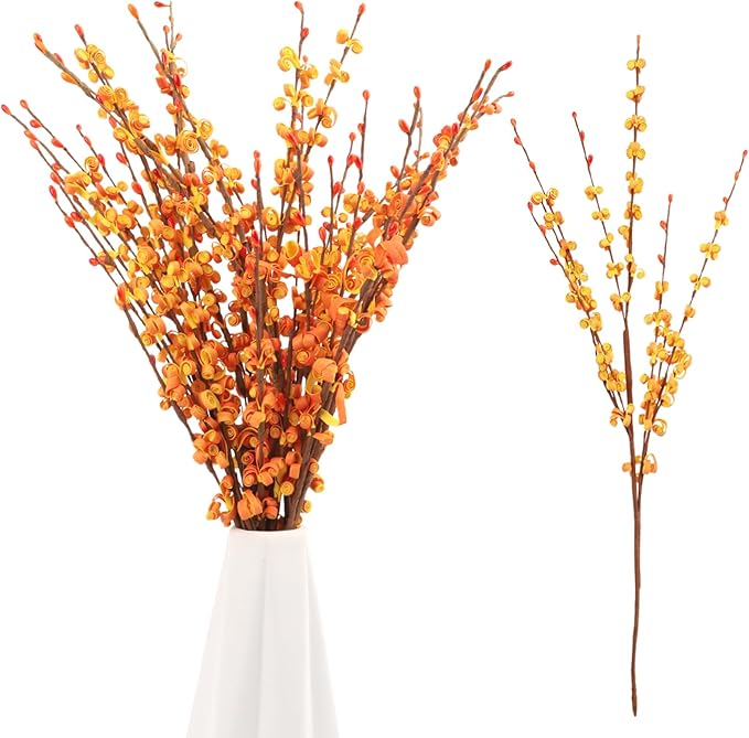 10 Pcs Long Stem Artificial Jasmine Flowers Burnt Orange Jasmine Fall Floral Stems for Wedding Bouquets Dried Autumn Orange Fake Flowers for Vases Home Parties Decor