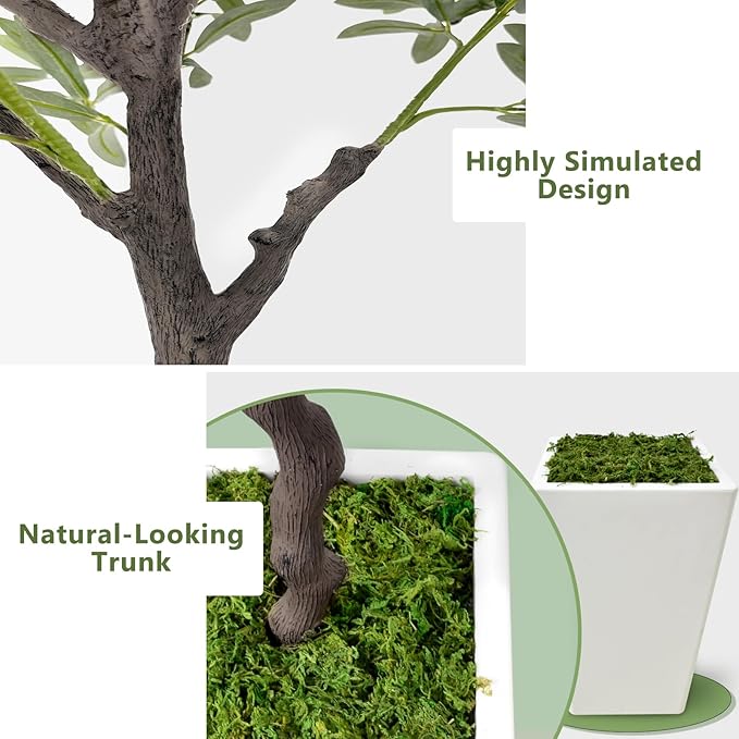 Olive Trees Artificial Indoor 8ft, 2 PCS Tall Faux Silk Plant with Pot, Realistic Leaves and Natural Wood Trunk Fake Trees with Lifelike Fruits for Home Office Decor Bedroom Livingroom Entryway
