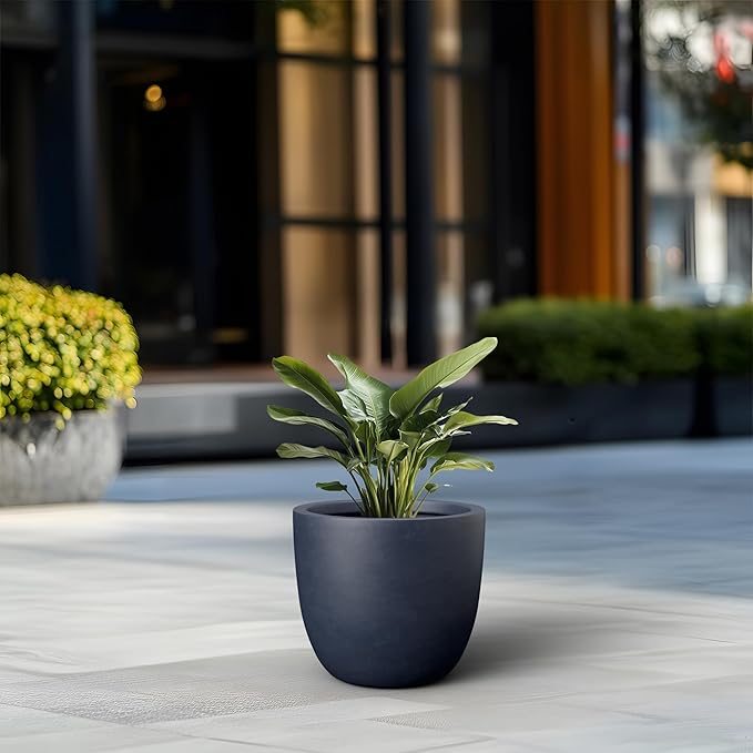 Kante Round Concrete Planter, Large Outdoor Indoor Garden Pots with Drainage Hole, 14-Inch Diameter Flower Pots for Patio, Garden and Home, Charcoal