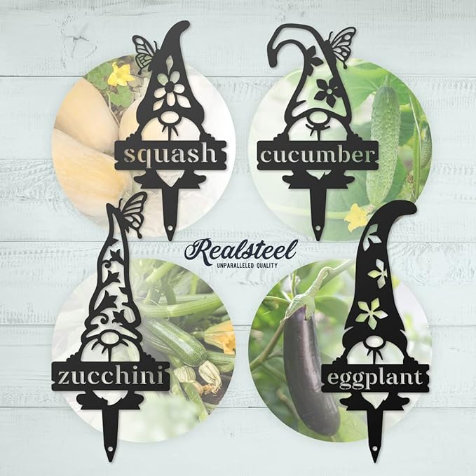 RealSteel, Garden Gnomes Metal Plant Labels, Vegetable, Herb Markers, Outdoors (Onions)