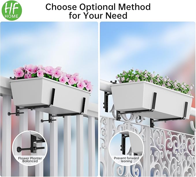 HFHOME 2PCS Adjustable Planter Box Brackets, Brackets for Window Boxes Planters Hanging Flower Box Holders, Heavy Duty Wall Mount Holder for Windowsills, Garden, Fences, and Balcony - Black