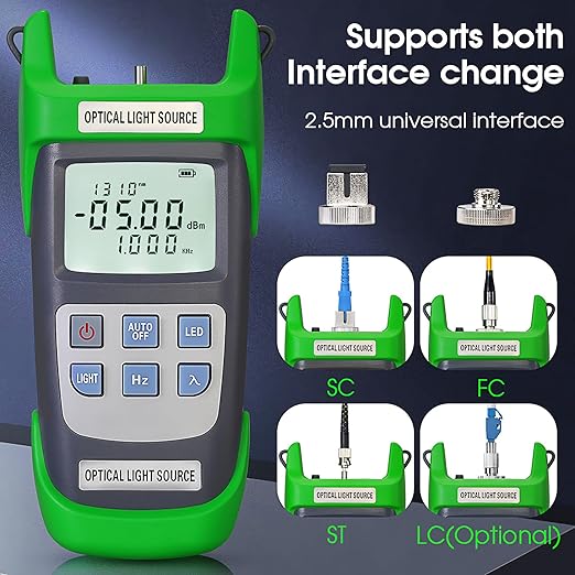 A-D1315 Optical Light Source, Optical Fiber Tester Single Mode Dual Wavelength 1310nm 1550nm 270Hz 1000Hz 2000Hz SC/FC/ST/LC Interface Fiber Optic Light Source with LED Lighting with LC Adapter